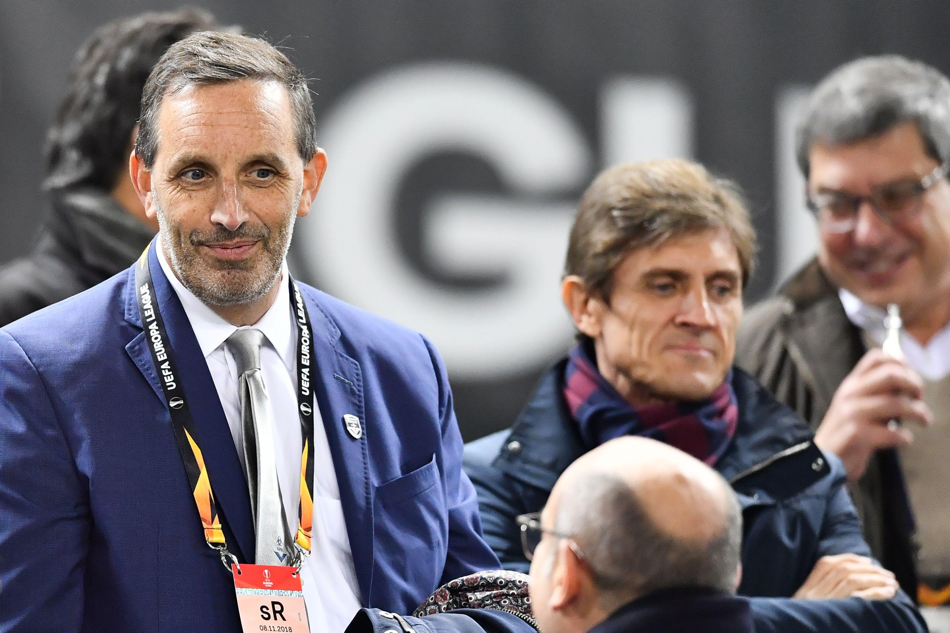 Bordeaux's American owner Joseph DaGrosa looks on as he stands prior the Europa league football match of Group C between Bordeaux and Zenit Saint Petersburg on November 8, 2018 at the Matmut Atlantique stadium in Bordeaux, southwestern France. (Photo by NICOLAS TUCAT / AFP)        (Photo credit should read NICOLAS TUCAT/AFP/Getty Images)