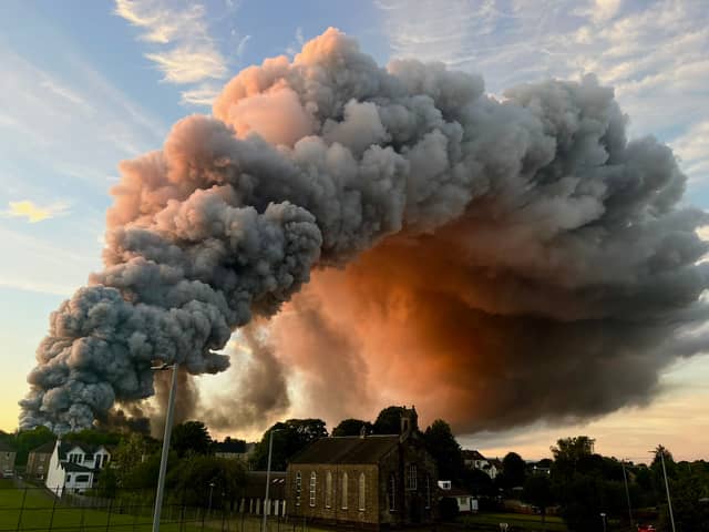 Plumes of smoke rise from the Linwood Industrial Estate in Elderslie. Picture: Laura (@laura1785)