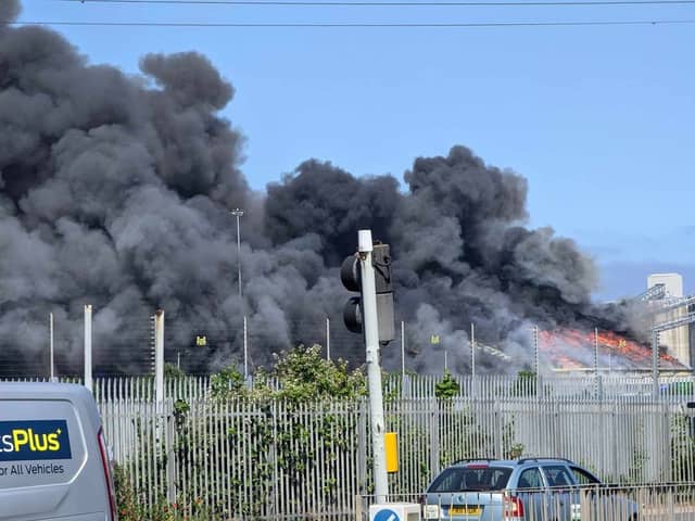 Footage captured at the scene shows what looks to be a warehouse engulfed in flames.