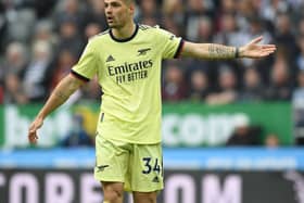 Granit Xhaka of Arsenal during the Premier League match between Newcastle United Photo by Stuart MacFarlane/Arsenal FC via Getty Images)