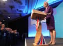 Foreign Secretary Liz Truss delivers an acceptance speech at the Queen Elizabeth II Conference Centre in Westminster after being announced the winner of the Conservative Party leadership contest in London