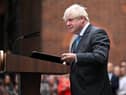 British Prime Minister Boris Johnson delivers a farewell address before his official resignation at Downing Street