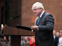British Prime Minister Boris Johnson delivers a farewell address before his official resignation at Downing Street