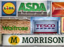 BRISTOL, ENGLAND - NOVEMBER 18:  In this composite image, the logos of the UK’s leading supermarkets (Left to right from top row) Lidl, Asda, Sainsbury’s (Middle row left to right) Waitrose, Tesco and Aldi and bottom row Morrisons (Photo by Matt Cardy/Getty Images)