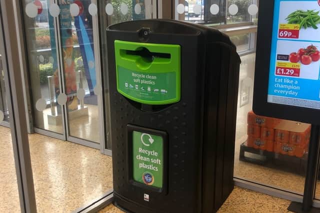 The Aldi soft plastics recycling bin which will be popping up at stores across the UK