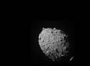 Asteroid moonlet Dimorphos as seen by the DART spacecraft 11 seconds before impact (Credits: NASA/Johns Hopkins APL)