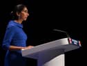 Britain’s Home Secretary Suella Braverman addresses delegates on the third day of the annual Conservative Party Conference. Credit: Getty Images