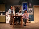  Jessica Whitehurst as Anita, Wayne Rollins as Vince and Josephine Melville as Maggie in Nine Night at Leeds Playhouse. Picture: by Sharron Wallace