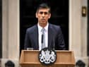British Prime Minister Rishi Sunak makes a statement after taking office outside Number 10 in Downing Street on October 25, 2022 in London, England. Rishi Sunak will take office as the UK's 57th Prime Minister today after he was appointed as Conservative leader yesterday. He was the only candidate to garner 100-plus votes from Conservative MPs in the contest for the top job. He said his aim was to unite his party and the country. (Photo by Leon Neal/Getty Images)