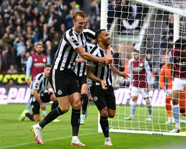 Callum Wilson of Newcastle United celebrates after scoring their side’s second goal during the Premier League match between Newcastle United and Aston Villa at St. James Park on October 29, 2022 in Newcastle upon Tyne, England.