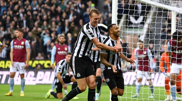 Callum Wilson of Newcastle United celebrates after scoring their side’s second goal during the Premier League match between Newcastle United and Aston Villa at St. James Park on October 29, 2022 in Newcastle upon Tyne, England.