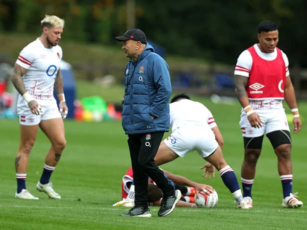 England head coach Eddie Jones looks on during the England captain's run at Pennyhill Park, Bagshot yesterday