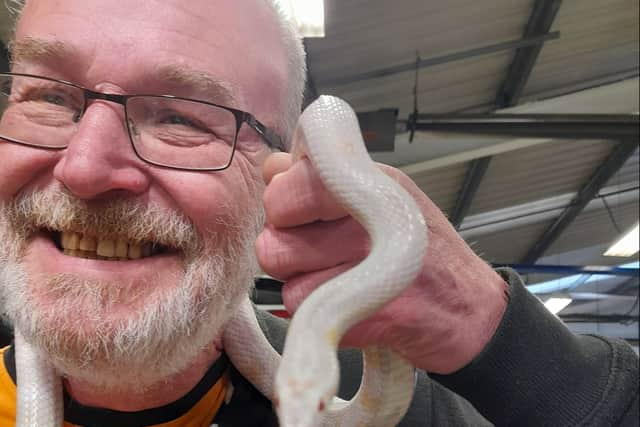 Dave French with Antoinette the corn snake.