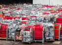 Letter and parcels pile up outside the Royal Mail centre in Bristol. Due to the postal strike along with the busy festive period lots of cages are seen outside the mail centre. Many of these parcels have been left outside for at least 17 hours.