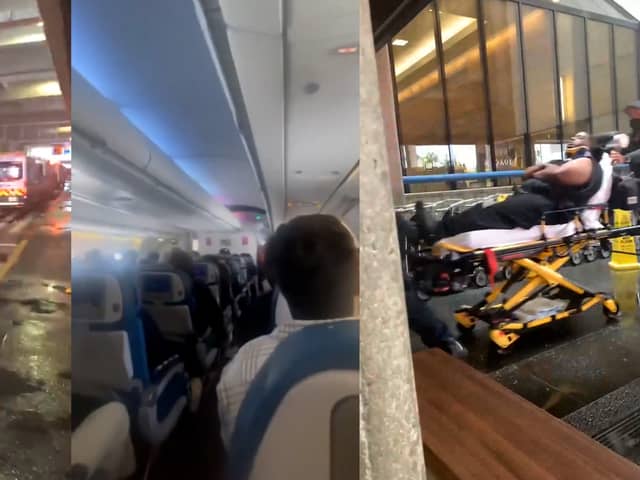 A video filmed shortly after landing shows the cabin in disarray, with debris strewn across the aisle and passengers wearing oxygen masks. 