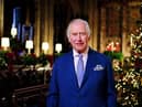  In this image released on December 23, King Charles III is seen during the recording of his first Christmas broadcast in the Quire of St George's Chapel at Windsor Castle, on December 13, 2022 in Windsor, England. (Photo by Victoria Jones - Pool/Getty Images)