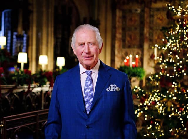  In this image released on December 23, King Charles III is seen during the recording of his first Christmas broadcast in the Quire of St George's Chapel at Windsor Castle, on December 13, 2022 in Windsor, England. (Photo by Victoria Jones - Pool/Getty Images)