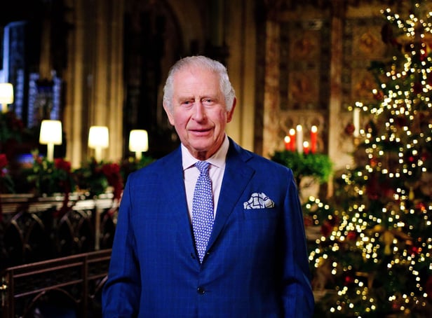 <p> In this image released on December 23, King Charles III is seen during the recording of his first Christmas broadcast in the Quire of St George's Chapel at Windsor Castle, on December 13, 2022 in Windsor, England. (Photo by Victoria Jones - Pool/Getty Images)</p>