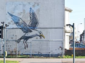 The Banksy mural in in Lowestoft, Suffolk, after the skip was removed