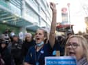 Nurses and supporters gather outside University College Hospital before marching to Downing Street after a day of strike action on December 20 2022 in London. (Photo by Dan Kitwood/Getty Images)