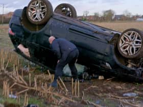 The car which was stolen and crashed after being driven at 120mp (Photo: SWNS)