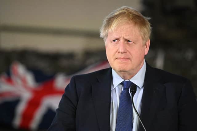 British Prime Minister Boris Johnson speaks during a joint press conference with Prime Minister of Estonia and Secretary General of NATO at the Tapa Army Base on March 1, 2022 in Tallinn, Estonia. - British Prime Minister Boris Johnson said on a visit to Poland on March 1, that the West would keep up sanctions pressure on Russian President Vladimir Putin's regime indefinitely after it invaded Ukraine (Photo by Leon Neal / POOL / AFP) (Photo by LEON NEAL/POOL/AFP via Getty Images)