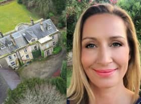 (L-R) The abandoned house being searched by the River Wyre, close to where Nicola Bulley went missing. Nicola is pictured on the right.