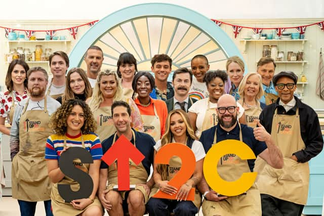 Pictured is the Celebrity GBBO line-up for 2023. Back Row - Ellie Taylor, Joe Thomas, Paddy McGuinness, Coleen Nolan, Tom Daley, Adele Roberts. Lucy Beaumont, David Morrissey. Middle Row - Tim Key, Jessica Hynes, Gemma Collins, AJ Odudu, Mike Wozniak, Judi Love, Deborah Meaden, Jay Blades. Front Row - Rose Matafeo, David Schwimmer, Jesy Nelson, Tom Davis. Pic: Channel 4