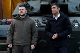 Prime Minister Rishi Sunak and Ukrainian President Volodymyr Zelensky visit a a military facility