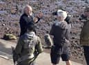 Bill Bailey was spotted filming a mystery show in a sunny seaside town. 