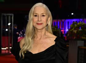 British actress Helen Mirren delivered a speech on stage during a vigil in Trafalgar Square, central London
