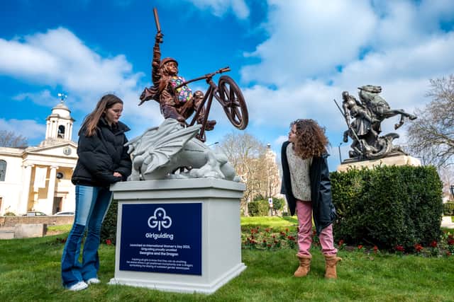 A female version of the 'George and the Dragon' statue has been unveiled ahead of International Women's Day