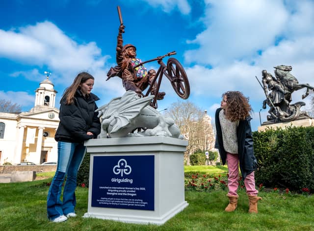 A female version of the 'George and the Dragon' statue has been unveiled ahead of International Women's Day