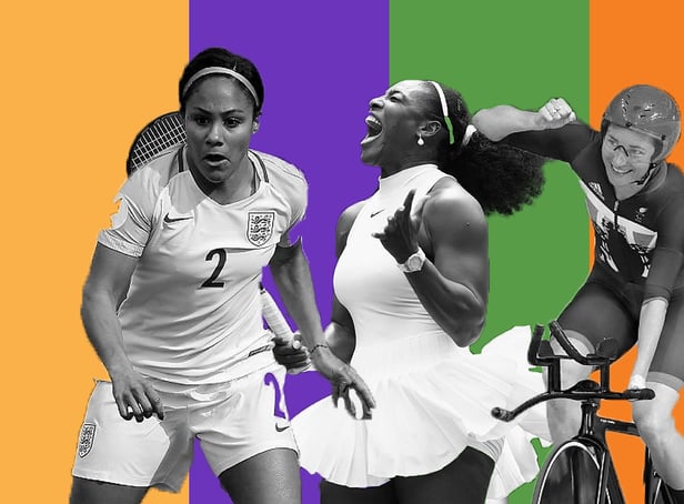 <p>Alex Scott, Serena Williams and Dame Sarah Storey</p>