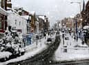 Guildford, Surrey, England. High street in the snow.