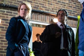 Sinéad Keenan as DCI Jessica James and Sanjeev Bhaskar as DI Sunny Khan in Unforgotten 