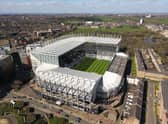 An aerial view of the stadium before the Premier League match between Newcastle United and Manchester United at St. James Park on April 02, 2023 in Newcastle upon Tyne, England. (Photo by Michael Regan/Getty Images)