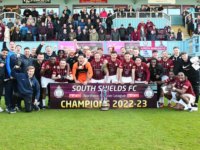 South Shields celebrate their Northern Premier League title win (photo Kevin Wilson)