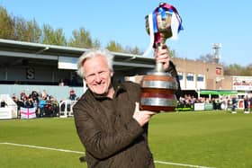 Geoff Thompson celebrates South Shields’ Northern Premier League title win (photo Kevin Wilson)