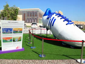 The world's largest football shoe by artist M. Dileef has been put on display at Katara Cultural Village (photo: idhik Keerantakath/ Eyepix Group/Future Publishing via Getty Images)