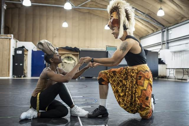 Disney's The Lion King UK &amp; Ireland tour rehearsal images - Nokwanda Khuzwayo as Nala and Stephenson Ardern-Sodje as Simba - Disney (photo: Helen Maybanks)