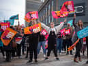 Teachers from the National Education Union demonstrate in central Middlesbrough as part of a further day of industrial action by teachers on April 27, 2023 in Middlesbrough, England. There were widespread school closures in England as members of the National Education Union (NEU) went on strike for a fourth day this year. A fifth strike day is scheduled for May 2. (Photo by Ian Forsyth/Getty Images)