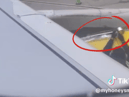 Concerned Spirit Airlines passenger captures moment worker tapes plane wing before take-off 
