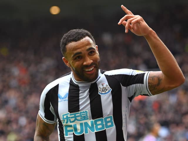 Callum Wilson of Newcastle United celebrates after scoring the team's third goal  during the Premier League match between Newcastle United and Southampton FC at St. James Park on April 30, 2023 in Newcastle upon Tyne, England. (Photo by Stu Forster/Getty Images)