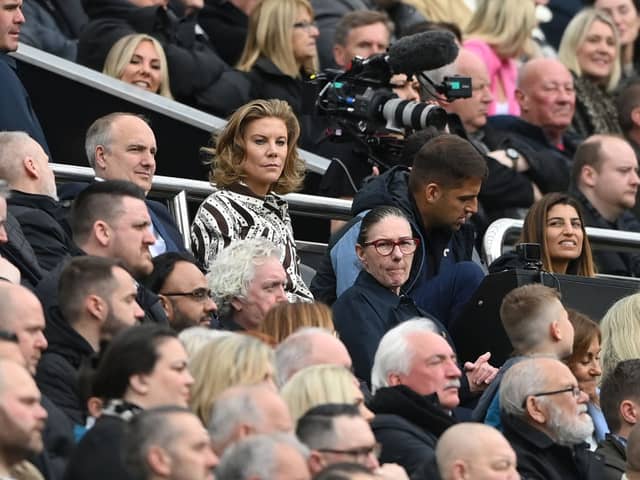 Newcastle United chief executive officer Darren Eales with co-owners Amanda Staveley and Jamie Reuben at St James’ Park on Sunday.