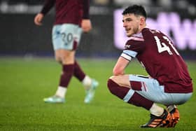 Declan Rice reacts during Newcastle United's win over West Ham United.