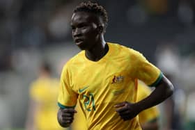 Newcastle United's Garang Kuol celebrates scoring for Australia last month.