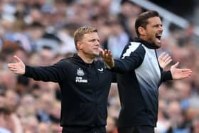 Newcastle United head coach Eddie Howe and No.2 Jason Tindall on the touchline against Arsenal last weekend.