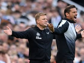 Newcastle United head coach Eddie Howe and No.2 Jason Tindall on the touchline against Arsenal last weekend.