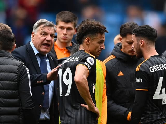 Sam Allardyce interacts with Leeds following 2-1 loss to Manchester City